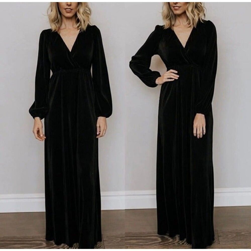Baltic Born Venus Pleated Maxi Dress Size Large Black Velvet Party Maternity - Picture 2 of 7
